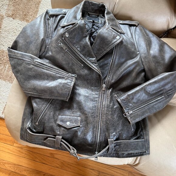 Madewell Distressed Leather Oversized Motorcycle Jacket - Picture 2 of 6